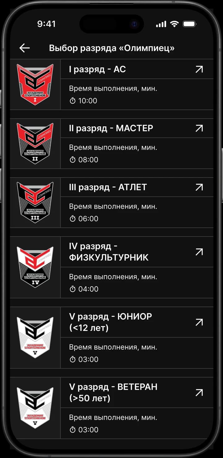 Экран приложения «Академия Спортсменов»